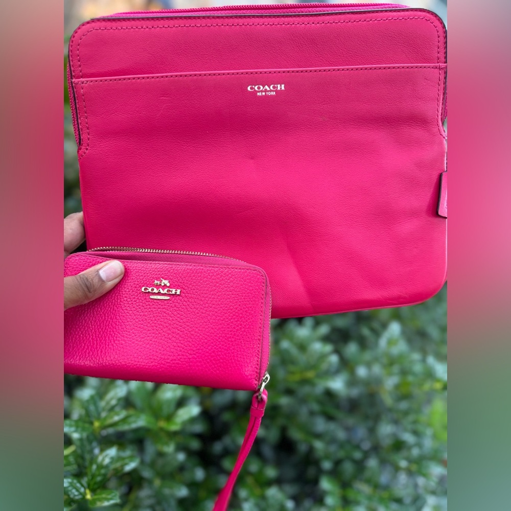 Coach Fuchsia Leather tablet case and Wristlet Duo
